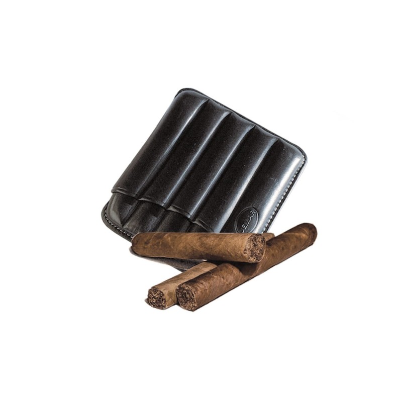 Portasigari scanalato Jemar in cuoio da 5 sigari Toscani 460/5 Nero