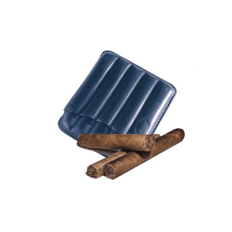 Portasigari scanalato Jemar in cuoio da 5 sigari Toscani 460/5 Blu
