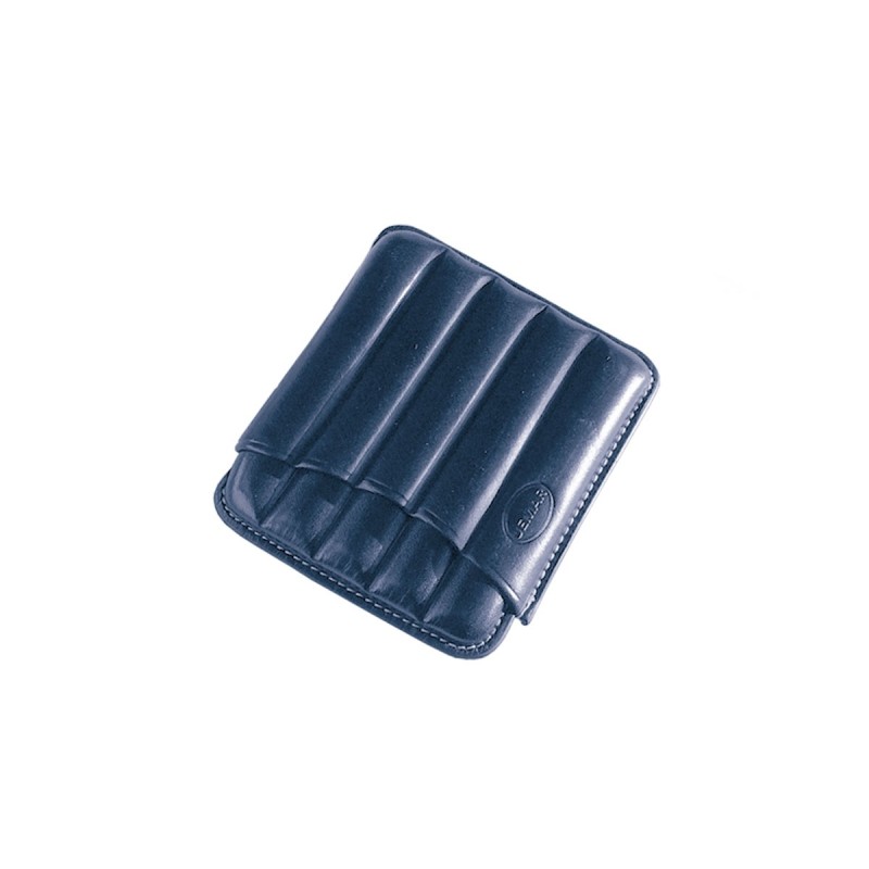 Portasigari scanalato Jemar in cuoio da 5 sigari Toscani 460/5 Blu