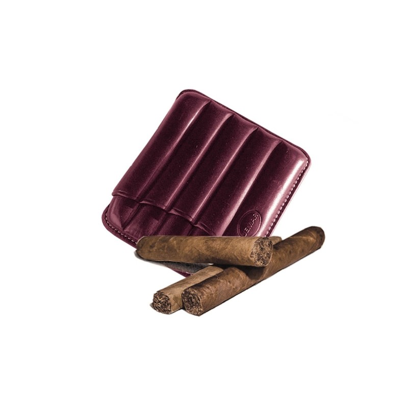 Portasigari scanalato Jemar in cuoio da 5 sigari Toscani 460/5 Melanzana