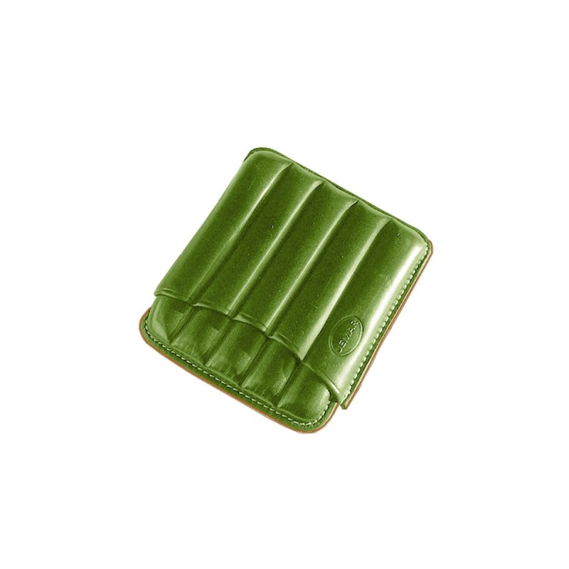 Portasigari scanalato Jemar in cuoio da 5 sigari Toscani 460/5 Verde