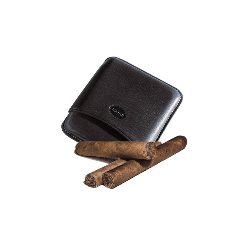 Portasigari liscio Jemar in cuoio da 5 sigari Toscani 100/5 Nero