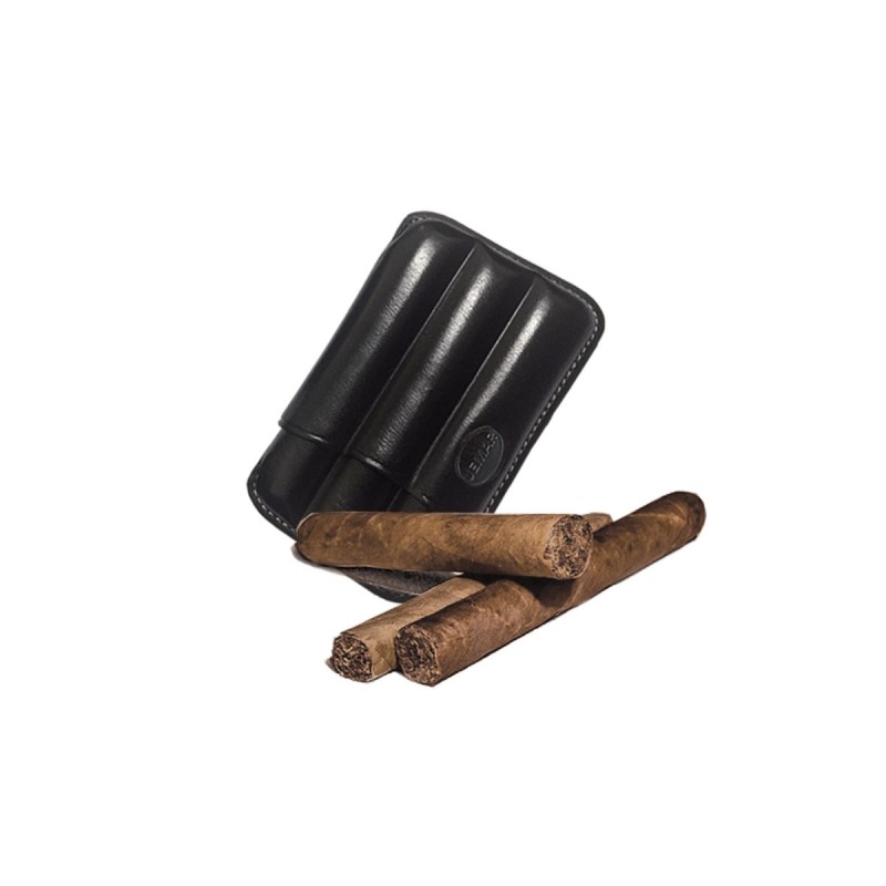 Portasigari scanalato Jemar in cuoio da 3 sigari Toscani 460/3 Nero