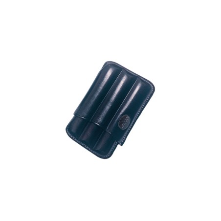 Portasigari scanalato Jemar in cuoio da 3 sigari Toscani 460/3 Blu