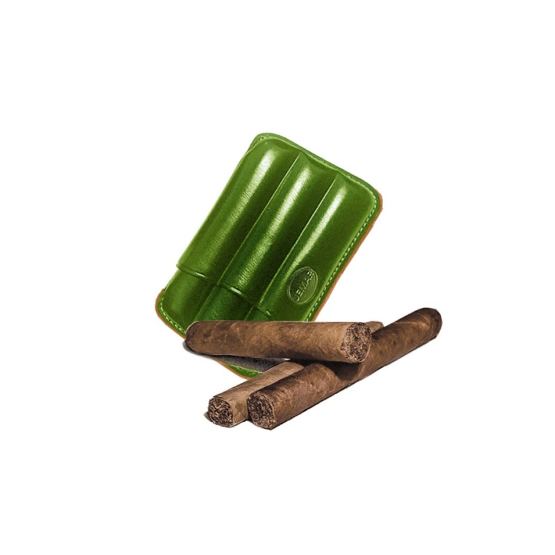 Portasigari scanalato Jemar in cuoio da 3 sigari Toscani 460/3 Verde