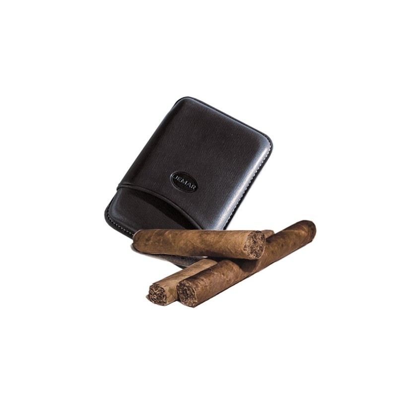 Portasigari liscio Jemar in cuoio da 3 sigari Toscani 100/3 Nero