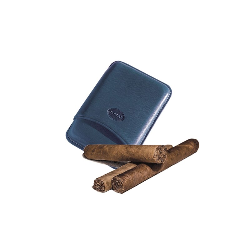 Portasigari liscio Jemar in cuoio da 3 sigari Toscani 100/3 Blu