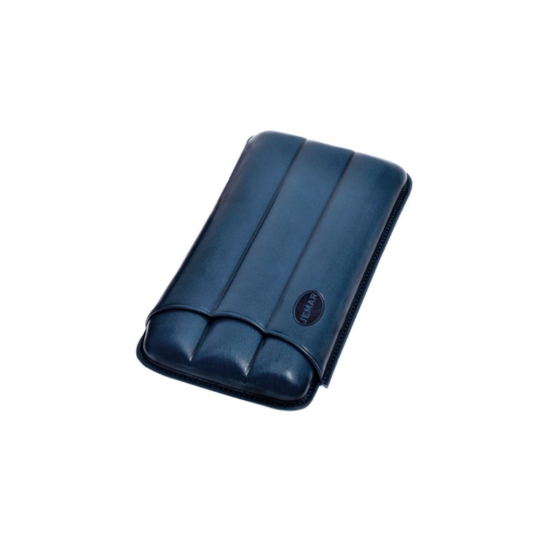 Portasigari scanalato Jemar in cuoio da 3 sigari Monte Cristo n°4 e Mareva 112/3 Blu