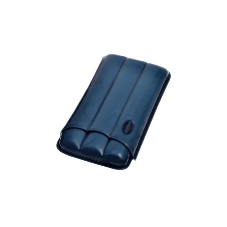 Portasigari scanalato Jemar in cuoio da 3 sigari Monte Cristo n°4 e Mareva 112/3 Blu