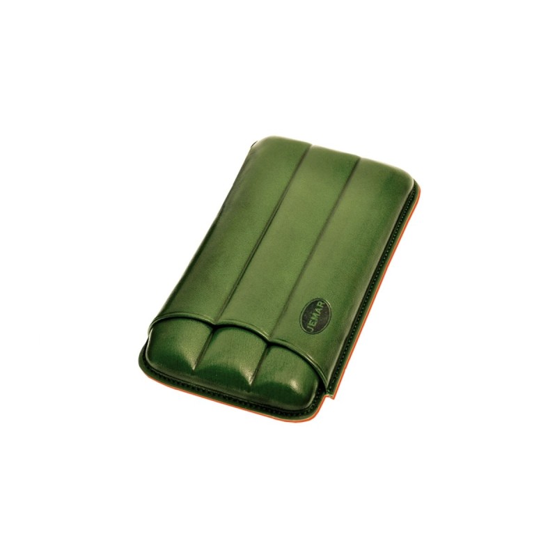 Portasigari scanalato Jemar in cuoio da 3 sigari Monte Cristo n°4 e Mareva 112/3 Verde