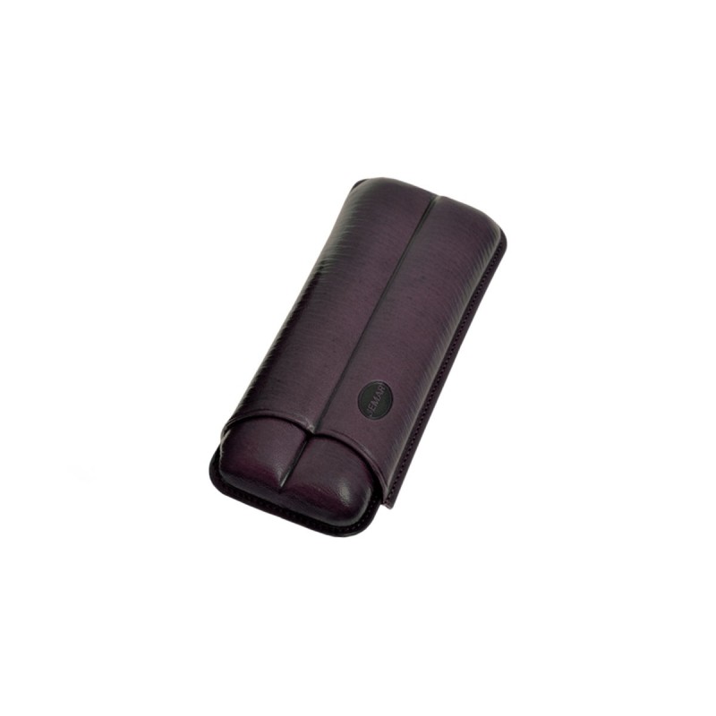 Portasigari scanalato Jemar in cuoio da 2 sigari Cohiba Beike nº6 110/2 Melanzana