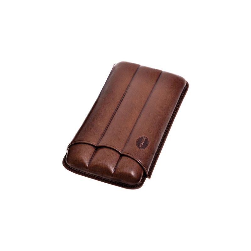 Portasigari scanalato Jemar in cuoio da 3 sigari Cohiba Beike nº6 110/3 Marrone