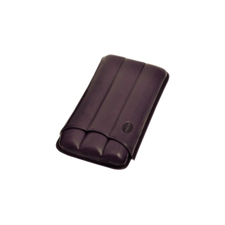 Portasigari scanalato Jemar in cuoio da 3 sigari Cohiba Beike nº6 110/3 Melanzana