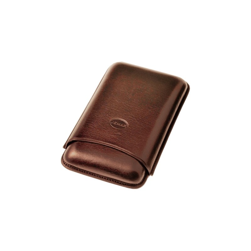 Portasigari liscio Jemar in cuoio da 3 sigari Robusto, Edmundo, S.VI 464/3 Marrone